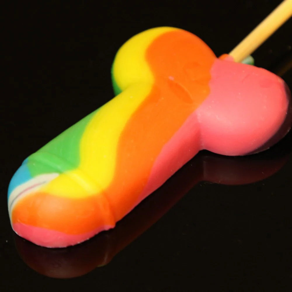 Regnbågsfärgad penis-klubba från Chambers of Love – ätbar partyprodukt för vuxna, Pride-fester och lekfulla överraskningar