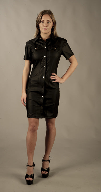 Button-up klänning, PU-läder L