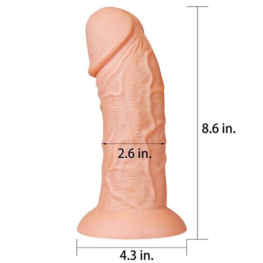 Realistisk böjd dildo 21,5 cm (8,6 tum) måttbild – diameter 6,6 cm (2,6 tum), bas 10,9 cm (4,3 tum) från Chambers of Love sortiment