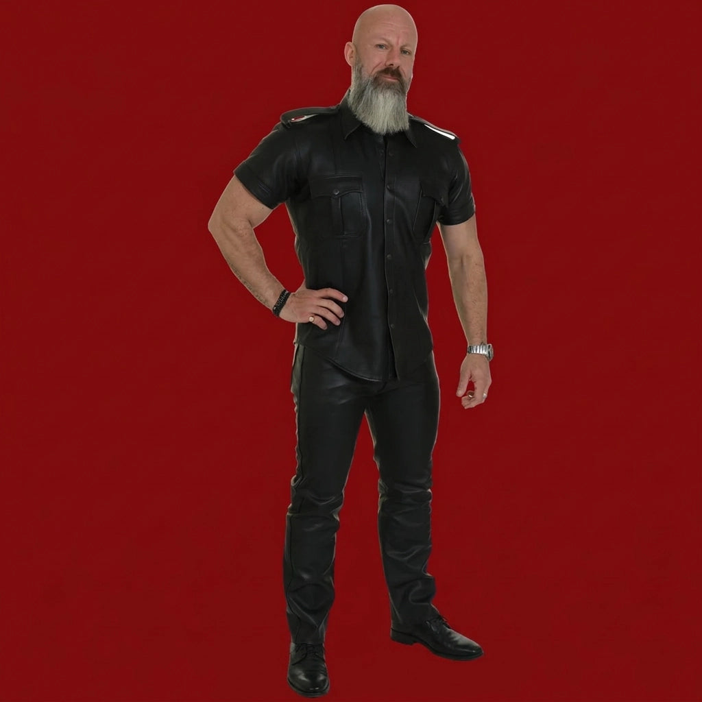 Kurzärmeliges Lederhemd