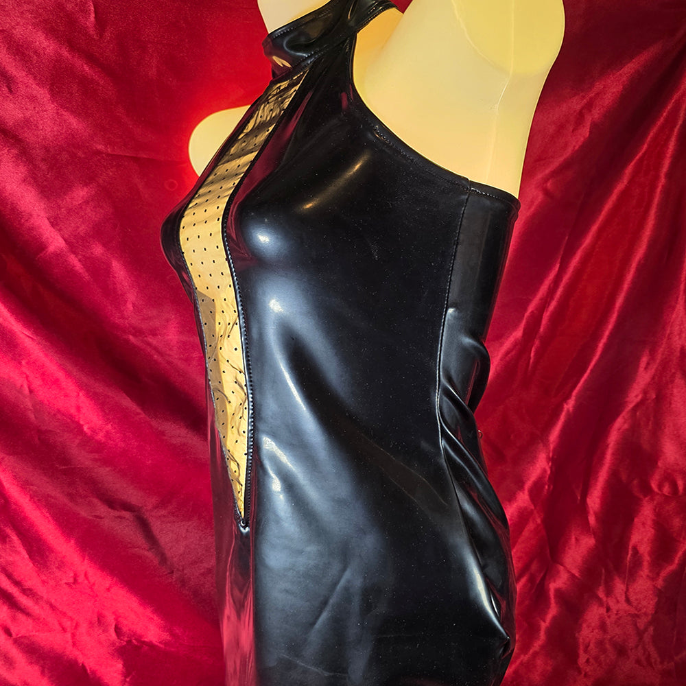 Schwarzes Datexkleid mit Mesh – linke Seite – Chambers of Love